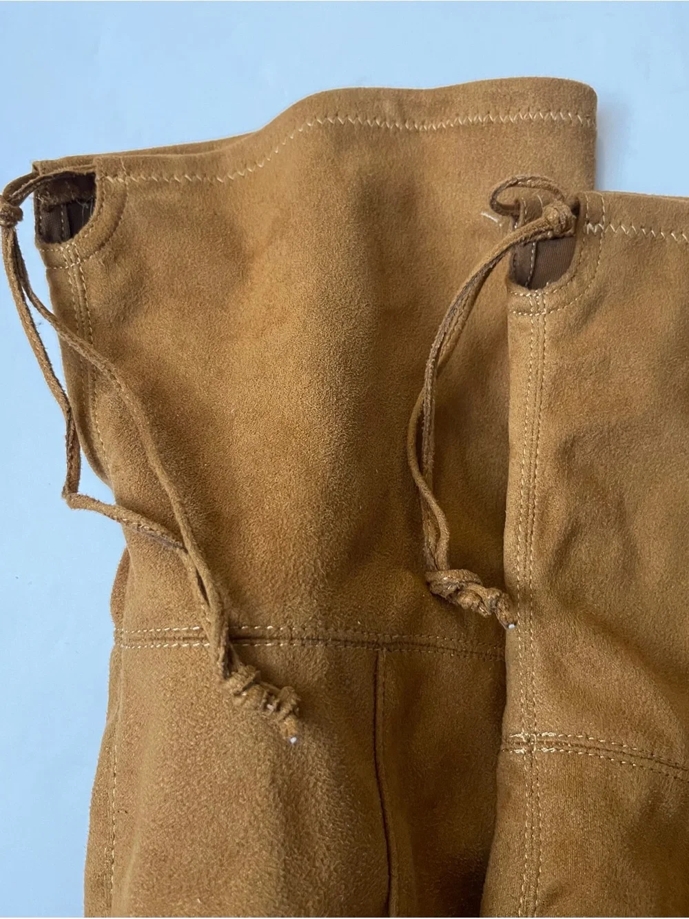 Camel Faux Suede Over The Knee Block Heel Boots Lace Back OTK Boots